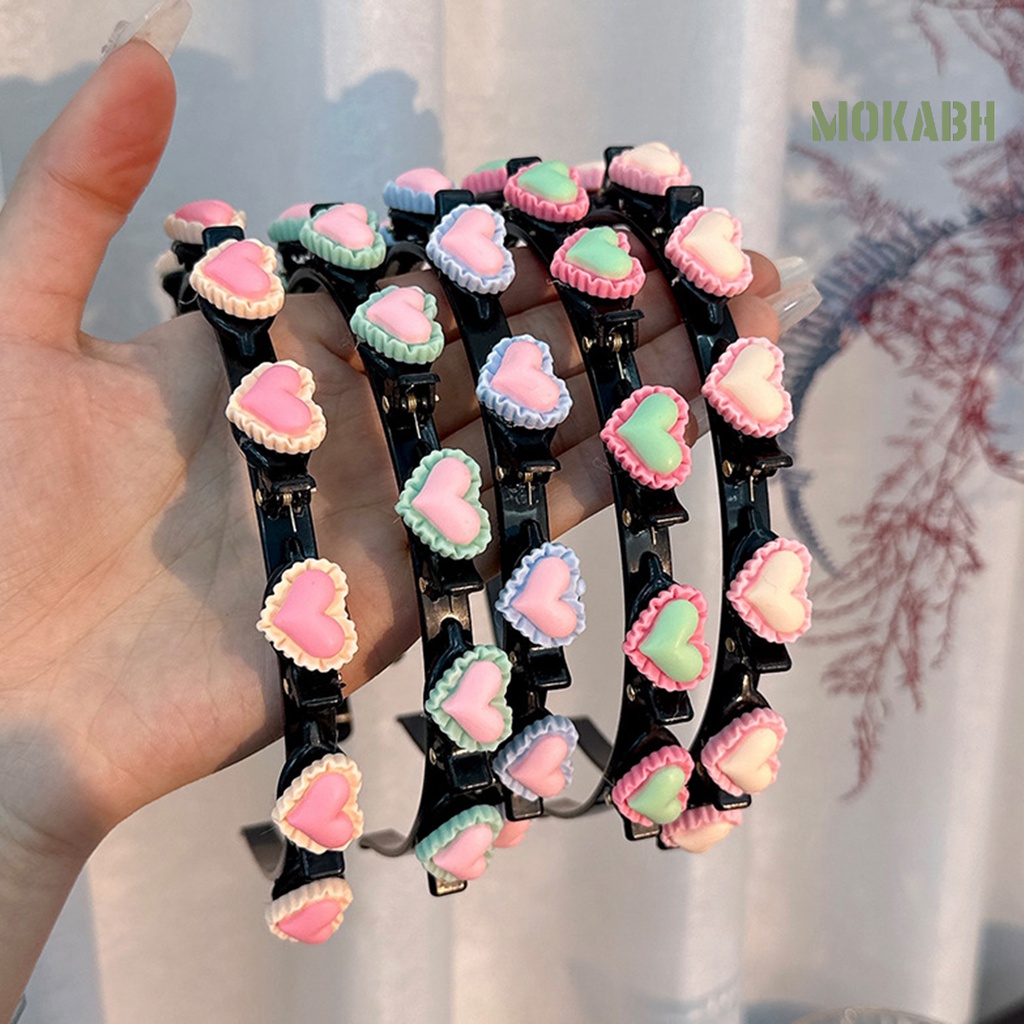 Băng đô cài tóc rửa mặt Co Giãn Chống Trượt Họa Tiết Trái Tim Màu Sắc Tương Phản Thời Trang Cho Nữ