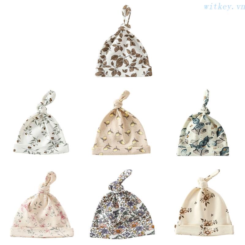 Mũ Trùm Đầu Bằng Cotton Mềm Mại In Họa Tiết Hoa Thắt Nút Dễ Thương Cho Bé Sơ Sinh