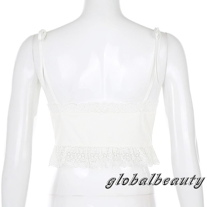 Áo Hai Dây Cổ Chữ V Màu Trơn Phối Ren Gợi Cảm Thời Trang Cho Nữ