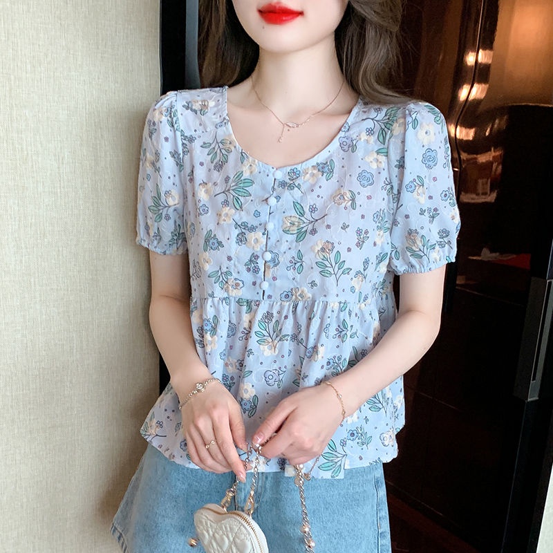 Áo Sơ Mi Chiffon Tay Phồng Thêu Hoa Thời Trang Mùa Hè 2023 Cho Nữ