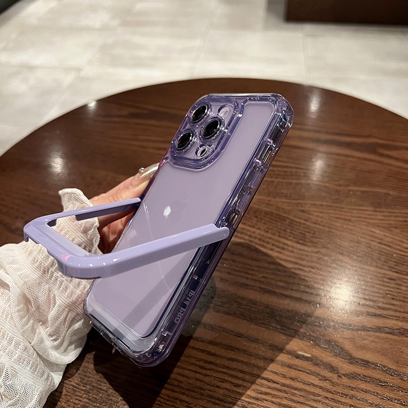 Ốp Điện Thoại Cứng Trong Suốt Chống Sốc Có Giá Đỡ Ẩn Cho iPhone 14 13 12 11 Pro Max 14 Plus
