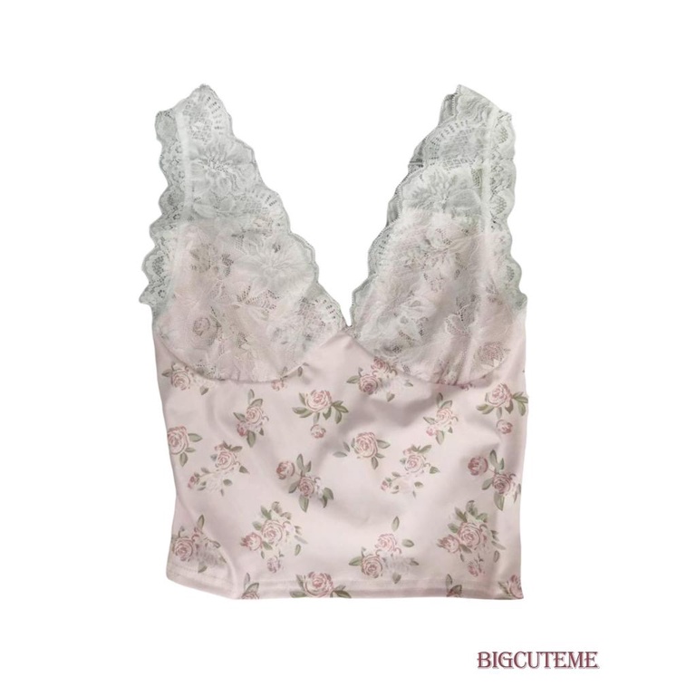 Áo Croptop Hai Dây Cổ Chữ V In Hoa Thời Trang Đường Phố Dành Cho Nữ