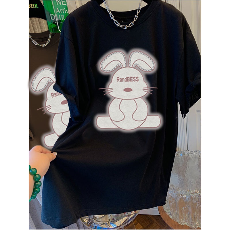 Áo thun NRVP 100% cotton tay ngắn cổ tròn in họa tiết phong cách Hàn Quốc cho nữ