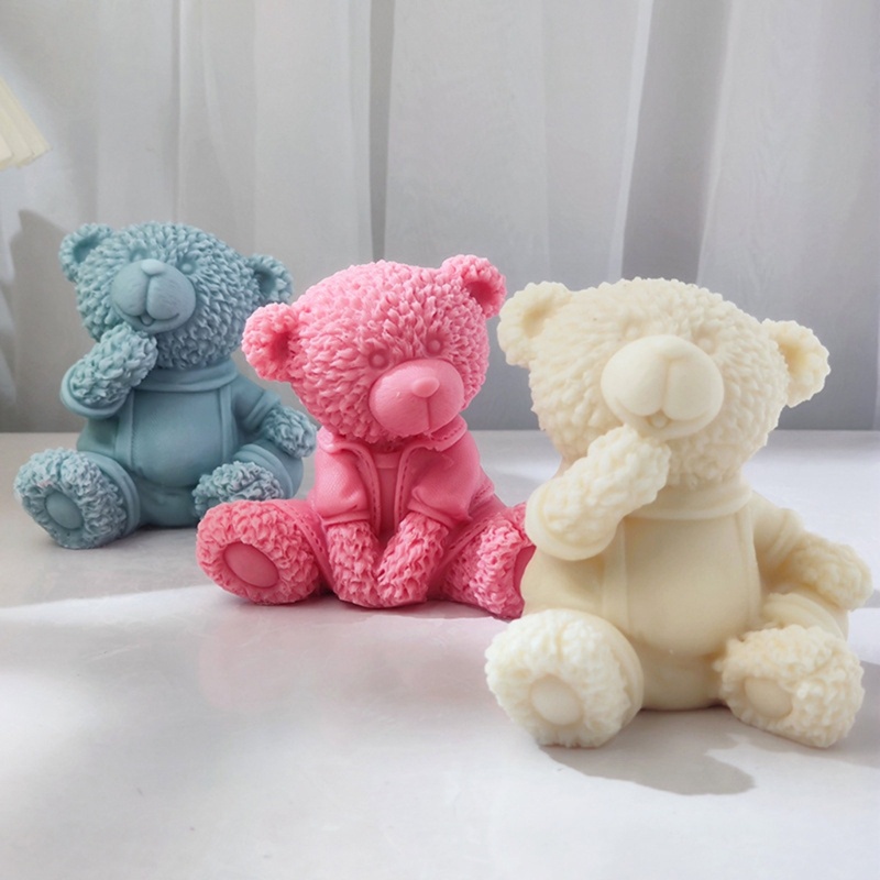 Khuôn Silicone Làm Nến Hình Búp Bê Gấu Ngồi Trong Nhà DIY
