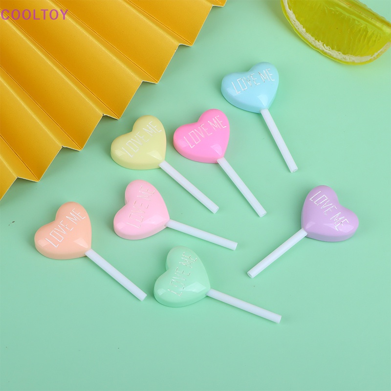 Set 10 Kẹo Mút Trái Tim Giả Bằng Resin DIY Trang Trí Ốp Điện Thoại