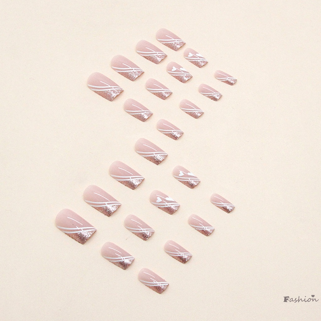 Móng Tay Giả Màu Hồng In Đường Kẻ Trắng Bền &amp; Không Bao Giờ Xẻ Tà Thoải Mái