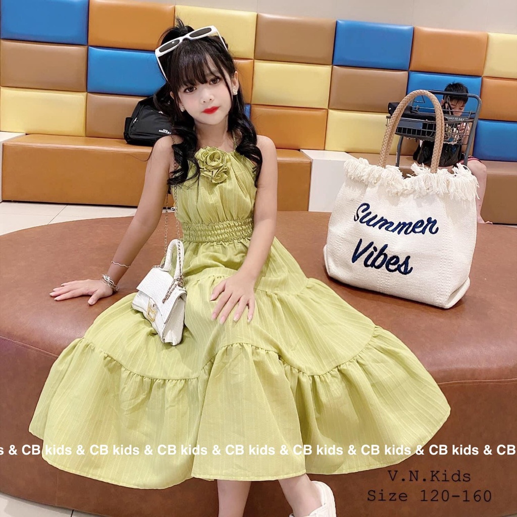 Váy Maxi cổ yếm xinh cho Bé đón hè 17-40kg