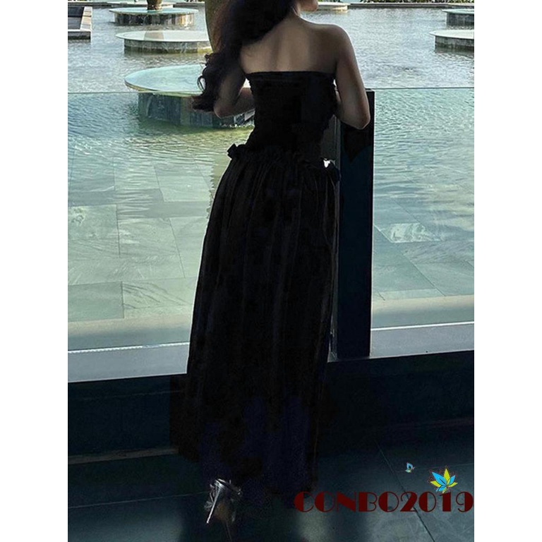 Đầm Dài Dáng Chữ A Hở Lưng Cổ Thuyền Màu Trơn Thời Trang Mùa Hè Dành Cho Nữ