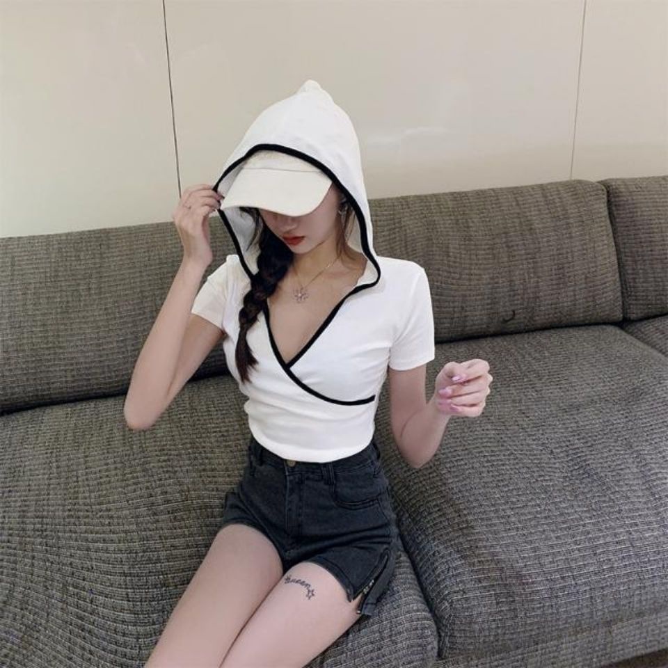 Áo Hoodie Ngắn Tay Phong Cách Retro Thời Trang Mùa Hè Cho Nữ