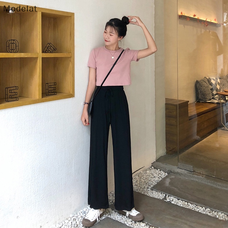 Mfc Quần ống rộng Lưng Cao Màu Trơn Phong Cách Hàn Quốc Thời Trang Mùa Xuân Cho Nữ