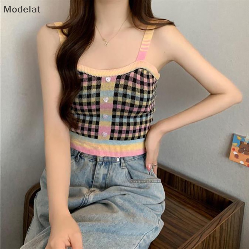 Mfc Áo Hai Dây Dệt Kim Họa Tiết Kẻ Sọc Nhiều Màu Ngọt Ngào Thời Trang Mùa Hè Cho Nữ