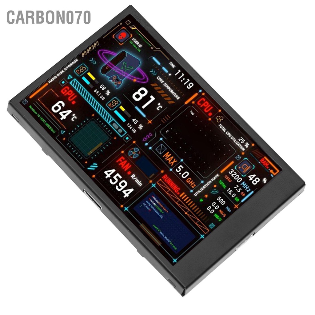 Carbon070 Màn hình nhiệt độ máy tính 3.5in Cổng USB kép hiển thị nhỏ IPS dữ liệu CPU với Trình chỉnh sửa chủ đề trực quan cho GPU RAM HDD