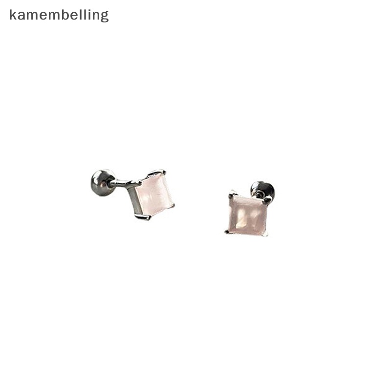 1 Đôi Khuyên Tai Dạng Xoắn Ốc Đính Đá Zircon Hình Vuông Màu Hồng Cho Nữ