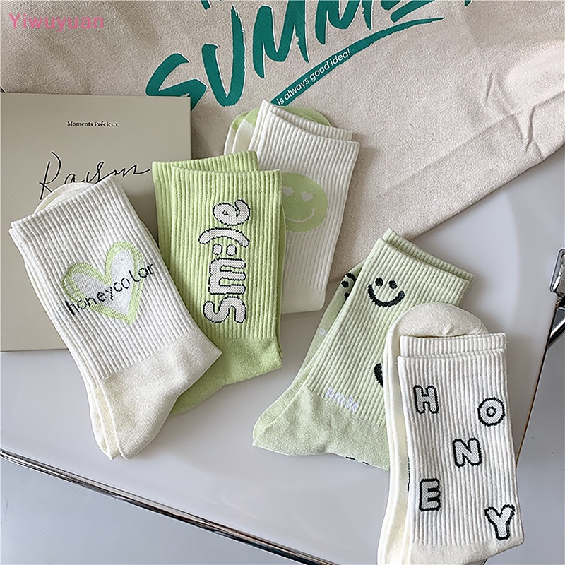 1 Đôi Tất Cotton Thoáng Khí In Hình Mặt Cười Dễ Thương Cho Nữ
