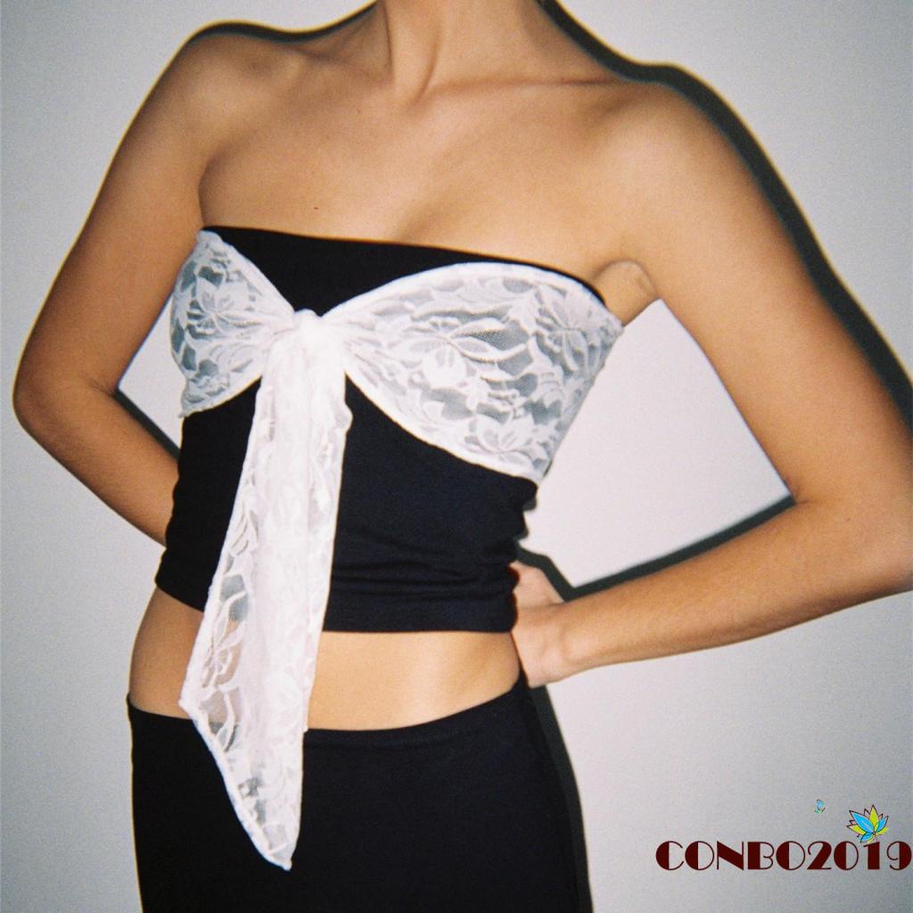 Áo Croptop Trễ Vai Phối Ren Co Giãn Phong Cách Đường Phố Thời Trang Mùa Hè Cho Nữ