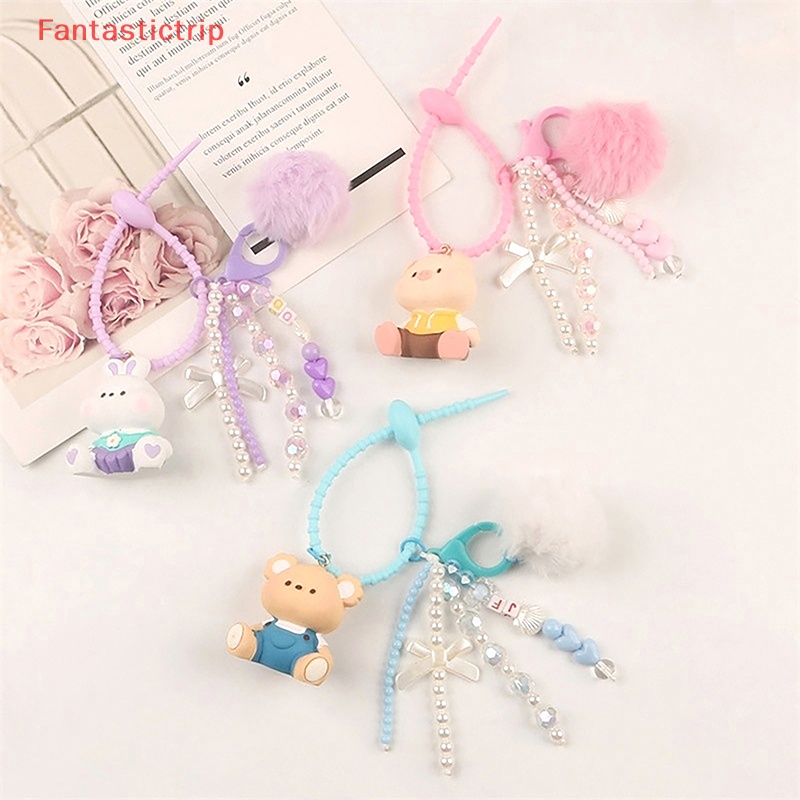 [Fantastictrip] Móc Khóa Hình Động Vật Hoạt Hình Động Vật / Gấu / Thỏ / Heo Có Bóng Lông Trang Trí Ba Lô / Ô Tô