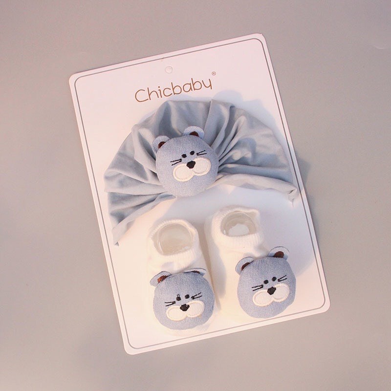 Set Mũ Turban kèm Vớ Thú 3D Chicbaby đáng yêu cho bé CarynShop