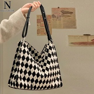 Nallcheer túi xách nữ đeo vai họa tiết caro trắng đen thời trang cao cấp