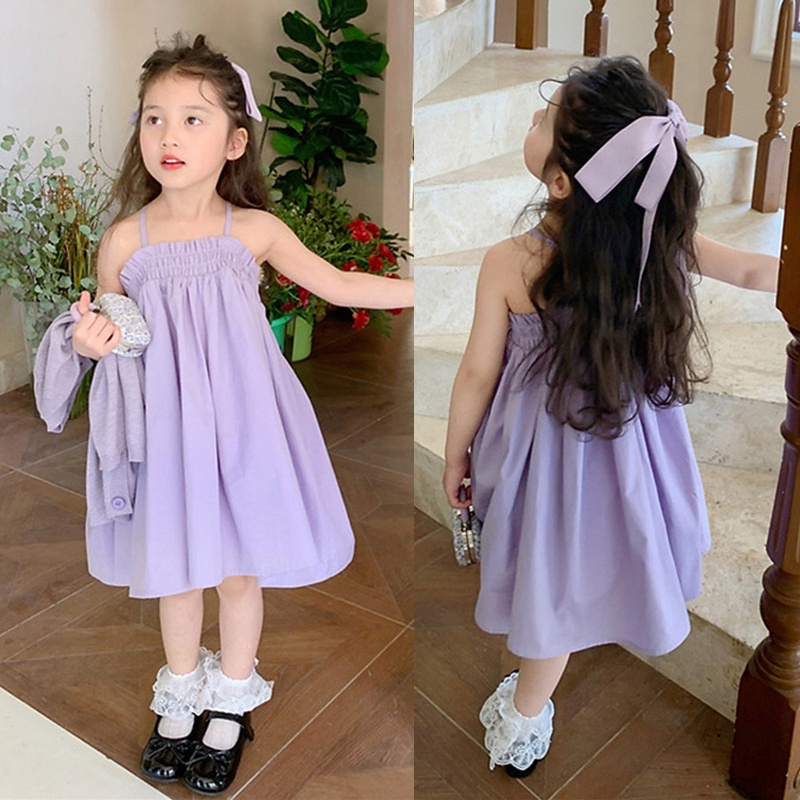 Đầm Hai Dây Mùa Hè Phong Cách Hàn Quốc Cho Bé Gái