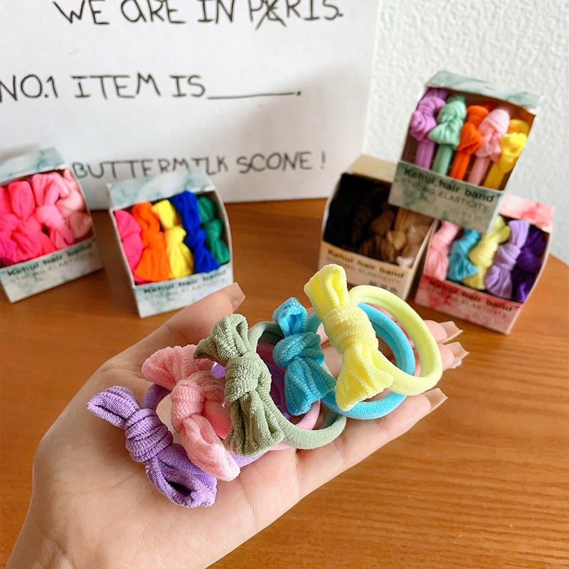 Haimeikang Set 5 Dây Buộc Tóc Co Giãn Nhiều Màu Sắc Ngọt Ngào Cho Nữ