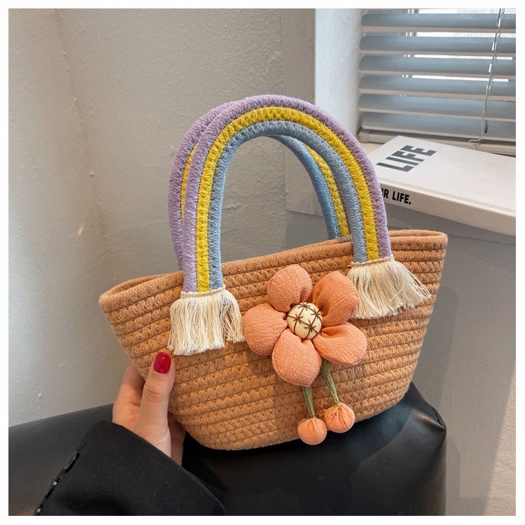 Túi Xách Đan Lát Sức Chứa Lớn Màu Cầu Vồng Phong Cách Mới 2023