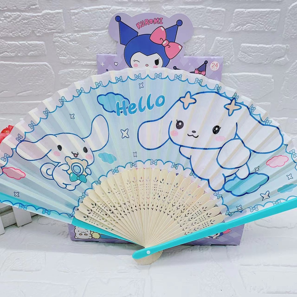Sanrio Quạt Xếp Cầm Tay Bằng Gỗ Tre Họa Tiết Hoạt Hình Kuromi Melody Dễ Thương
