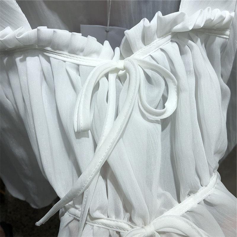 [F &amp; X] Áo Sơ Mi Chiffon Mỏng Tay Dài Cổ Vuông Xếp Ly Kiểu Pháp Thiết Kế Mùa Thu Cho Nữ