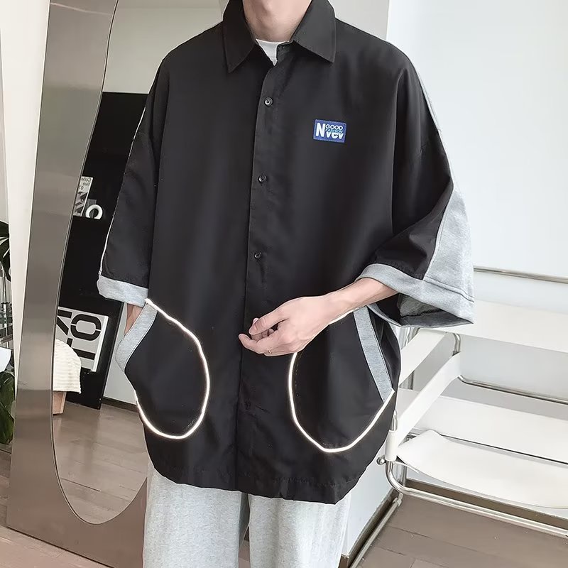 Áo Sơ Mi Tay Ngắn Kẻ Sọc Phản Quang Phong Cách Đường Phố Cho Nam Và Nữ