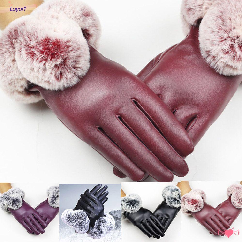 1 Găng Tay Phối Lông Dày Dặn Ấm Áp Chống Thấm Nước Cho Nữ