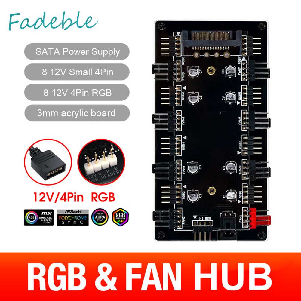 Bộ Chia Cổng 1 Sang 8 Cổng RGB PWM 12V / 4 Pin Cho Bo Mạch Chủ Quạt