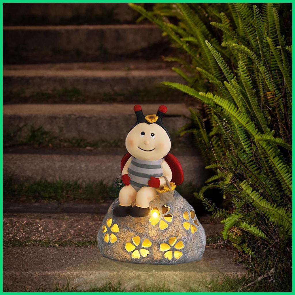 Mô Hình Bọ Cánh Cứng Bằng Nhựa Resin Chống Nước 8.9in Có Đèn LED Năng Lượng Mặt Trời Dễ Thương Cho Sân Vườn