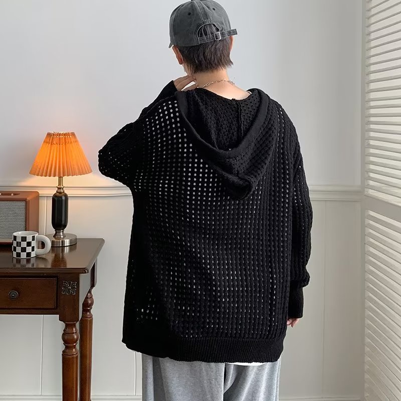 Áo Khoác Dệt Kim Phối Khóa Kéo Phong Cách Hip Hop Thời Trang Cho Nam