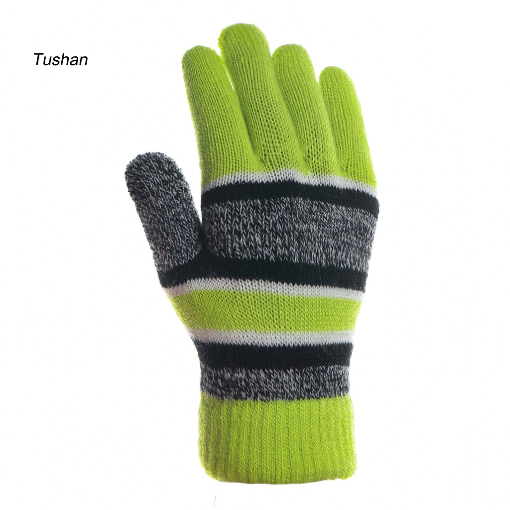 1 Bộ Găng Tay Và Mũ Dệt Kim Dày Dặn Mềm Mại Co Giãn Họa Tiết Kẻ Sọc Thời Trang Thu Đông Cho Bé