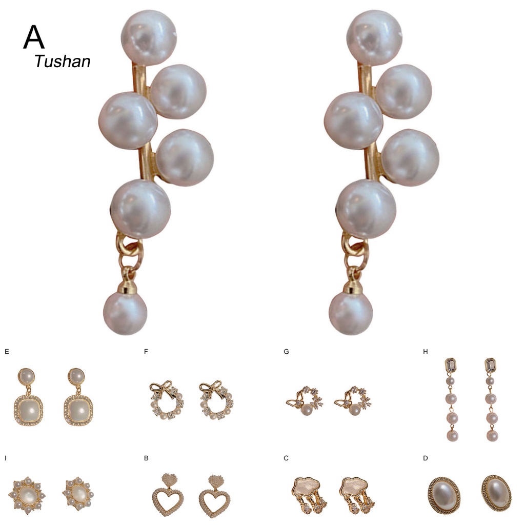 1 Đôi Bông Tai Hình Đám Mây / Trái Tim Đính Đá / Ngọc Trai Giả Thời Trang Dành Cho Nữ