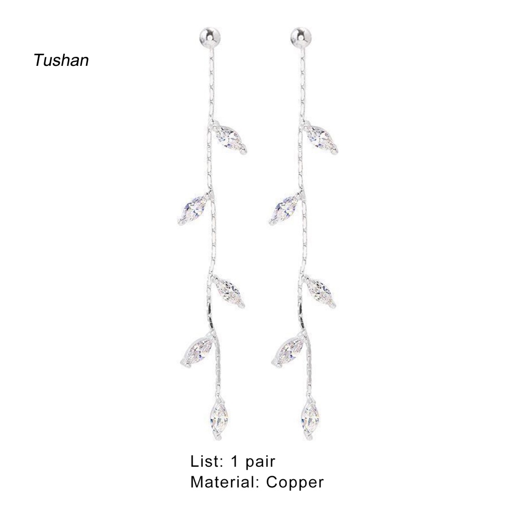 1 Đôi Bông Tai Hình Chiếc Lá Đính Đá Phối Tua Rua Phong Cách Hàn Quốc