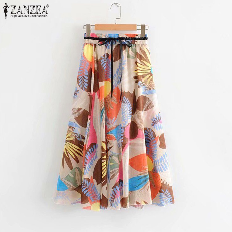 Zanzea Chân Váy Dài Lưng Thun Cao Dáng Rộng In Họa Tiết Thời Trang Cho Nữ