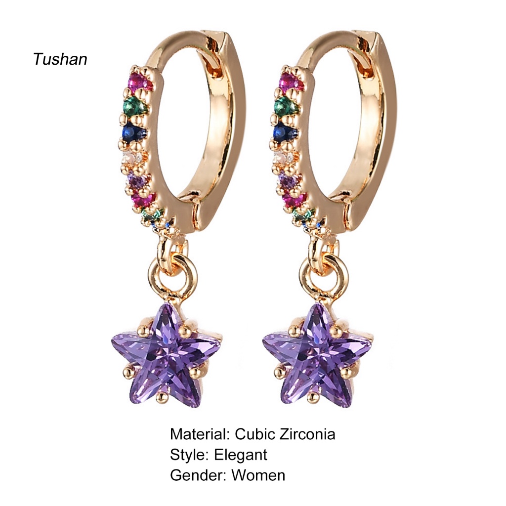 1 Đôi Bông Tai Đính Đá Zircon Hình Ngôi Sao Lấp Lánh Dành Cho Nữ