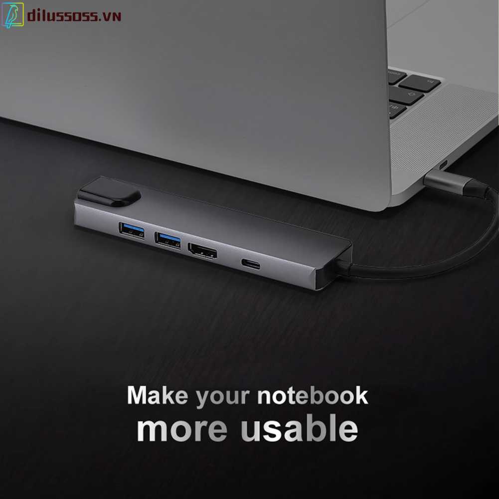Bộ Chuyển Đổi Thẻ Mạng 5 Trong 1 USB C Sang 4K HDMI USB 3.0 2.0 PD RJ45 Cho Máy Tính