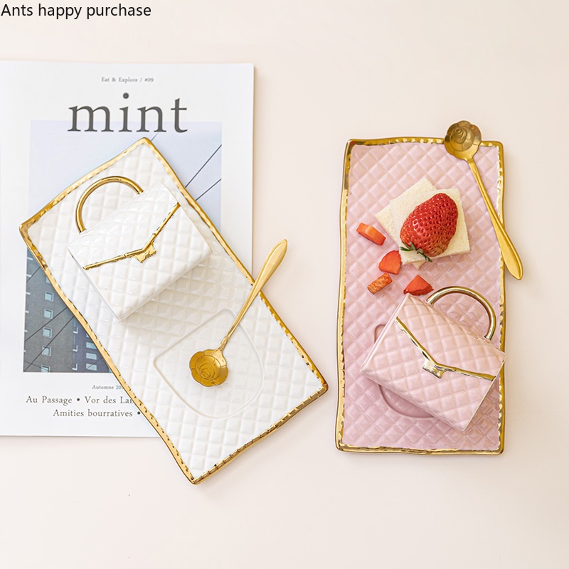 Cốc Sứ Uống Nước Hình Túi Xách Dung Tích Lớn 240ml Kèm Muỗng Tiện Dụng Cho Gia Đình