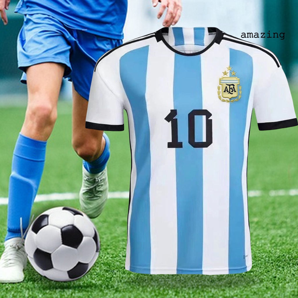 Áo Thun Bóng Đá Cổ Tròn Tay Ngắn Kẻ Sọc Trắng Xanh Thoáng Khí Thấm Hút Mồ Hôi Áo Thun Thể Thao 10 / 10 Thời Trang Năng Động Cho Bé