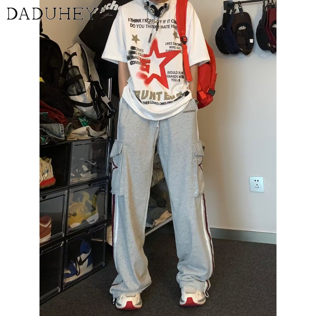 DaDuHey Men's and Women's 2023 American Retro Loose Straight Sweatpants Fashion Striped Vibe Style Casual Pants Jogger Pants