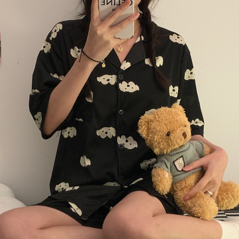 Bộ Đồ Ngủ Dáng Rộng Họa Tiết Hoạt Hình Xinh Xắn Theo Phong Cách Mùa Hè Hàn Quốc Dành Cho Nữ