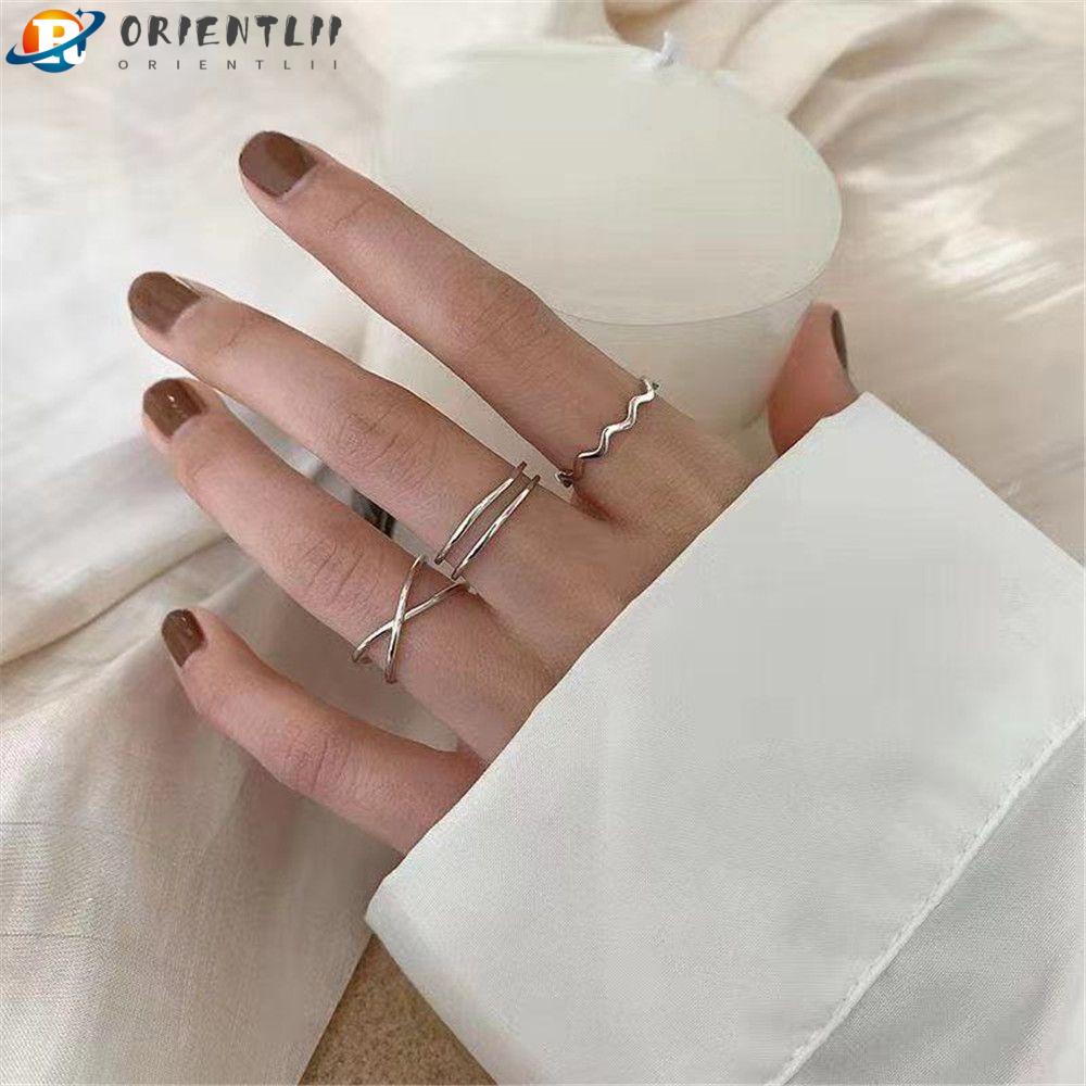 Bộ 3 Nhẫn Màu Sắc Bạc Thiết Kế Tối Giản Cho Nữ