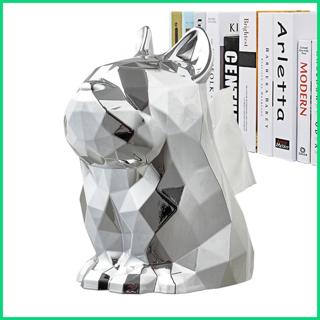 Hộp Đựng Khăn Giấy Mạ Điện Hình Chó Bull Pháp Sang Trọng