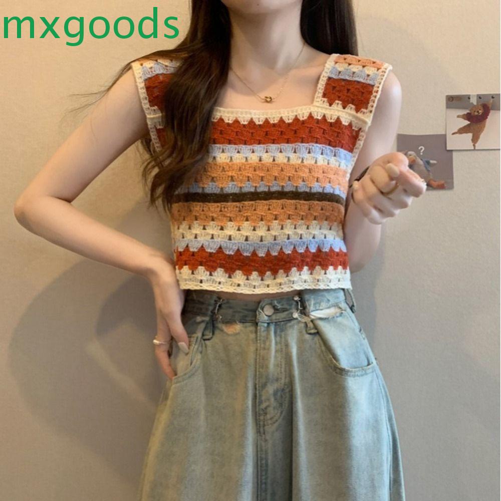 Áo Dệt Kim Không Tay Cổ Vuông y2k Thời Trang Mùa Hè Cho Nữ