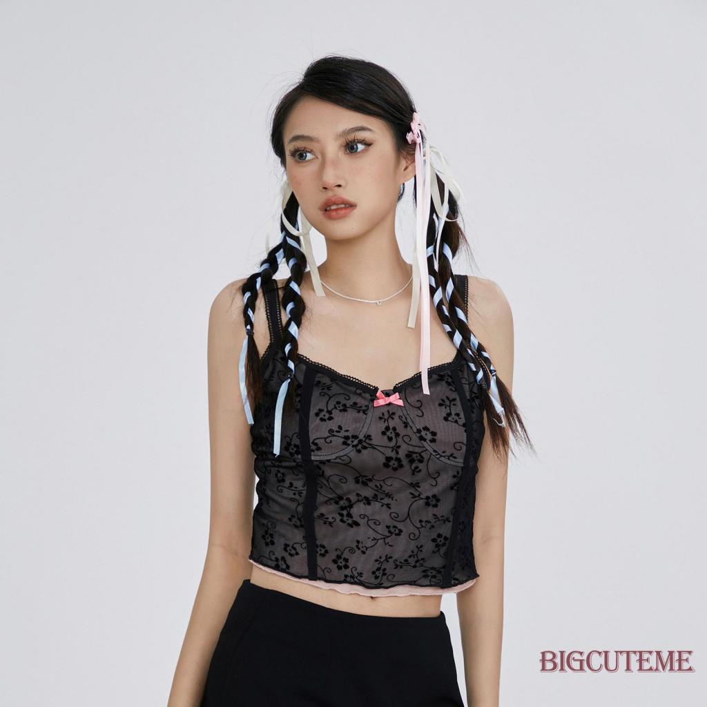 Áo Hai Dây Phối Lưới Họa Tiết Hoa Thời Trang Mùa Hè Cho Nữ