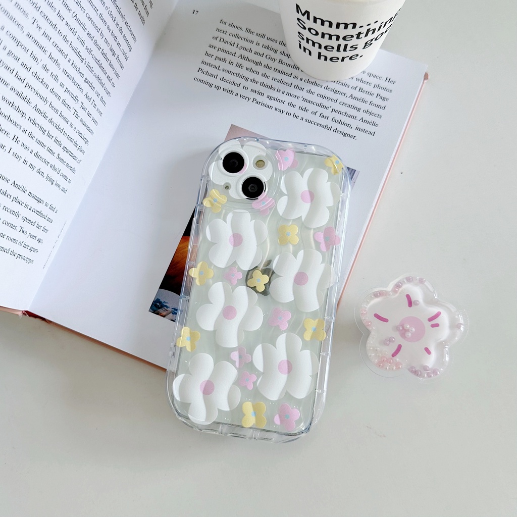 Ốp Điện Thoại TPU Dẻo Trong Suốt Họa Tiết Hoa Nhỏ Xinh Kèm Giá Đỡ Chống Sốc Cho iPhone 13 12 11 Pro Max 14 Plus