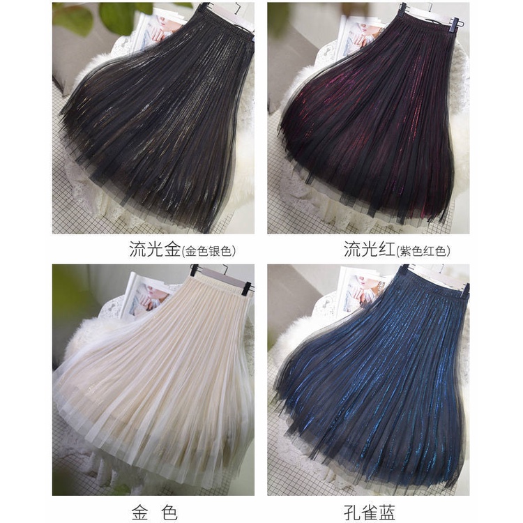 M &amp; E Váy Lụa Xếp Ly Dáng Chữ a Dài Vừa Phải Sáng Bóng Phong Cách Mới Mùa Xuân Hè Cho Nữ