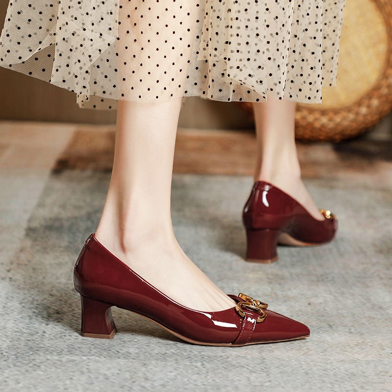 Giày Cao Gót Mũi Nhọn Bằng Da Bóng Thời Trang Hàn Quốc