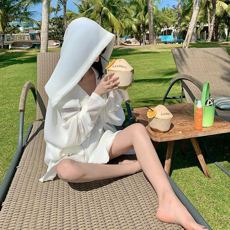 Áo Khoác Chống Nắng Mỏng Màu Trắng Trong Suốt Có Mũ Trùm Cỡ Lớn Kiểu Nhật Bản Thời Trang Xuân Thu Cho Nữ